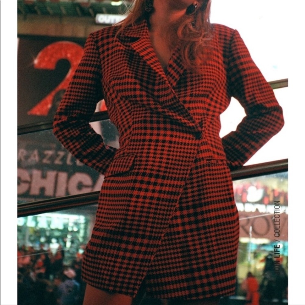 ZARA PLAID BLAZER ROMPER DRESS HOUNDSTOOTH CHECK